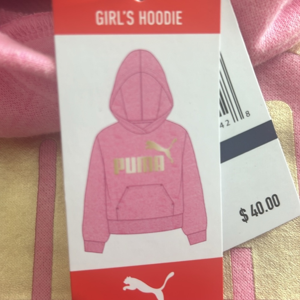 Pink Puma Sweatshirt /Hoodie Size 6/7. NWT.